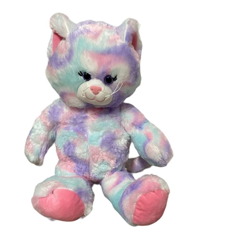 Build A Bear Plush Pastel Swirl Tie-dye Kitty Cat Carnival Outfit Pink Blue 16"